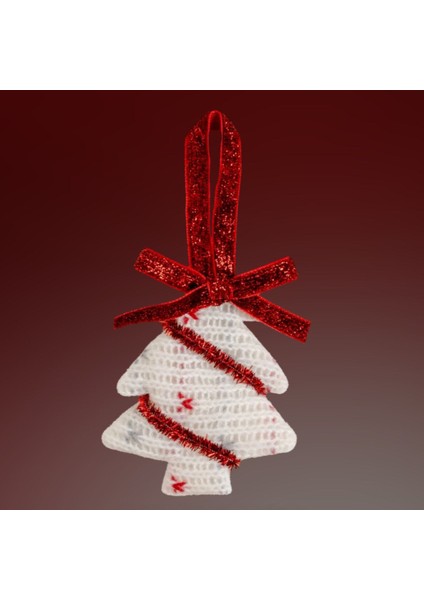 Yılbaşı Süsü Örgü Çam Ağacı – Kırmızı & Beyaz / 8 cm modelleri
