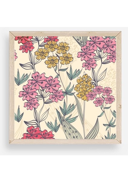 Çiçekler Ahşap Çerçeveli Tablo