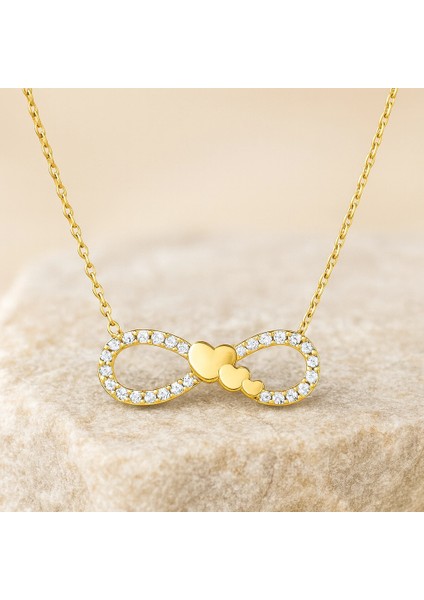 14 Ayar Altın Minik Kalp Detaylı Sonsuzluk Kolye