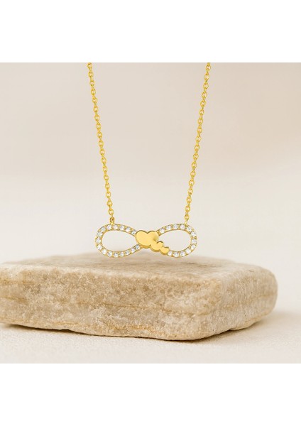 14 Ayar Altın Minik Kalp Detaylı Sonsuzluk Kolye fiyatları