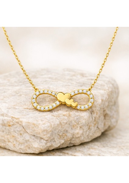 14 Ayar Altın Minik Kalp Detaylı Sonsuzluk Kolye modelleri