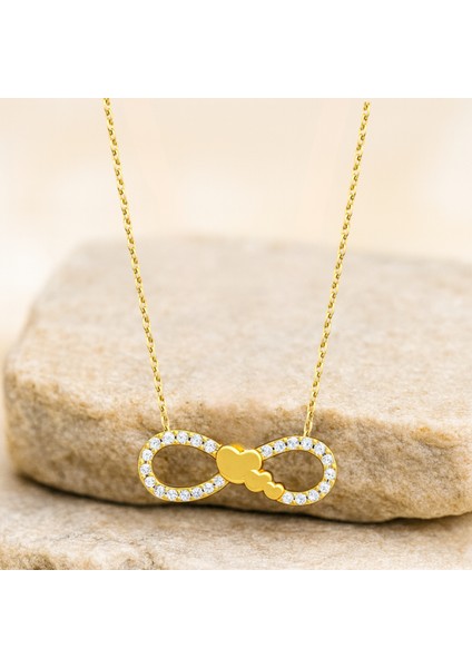 14 Ayar Altın Minik Kalp Detaylı Sonsuzluk Kolye indirimleri