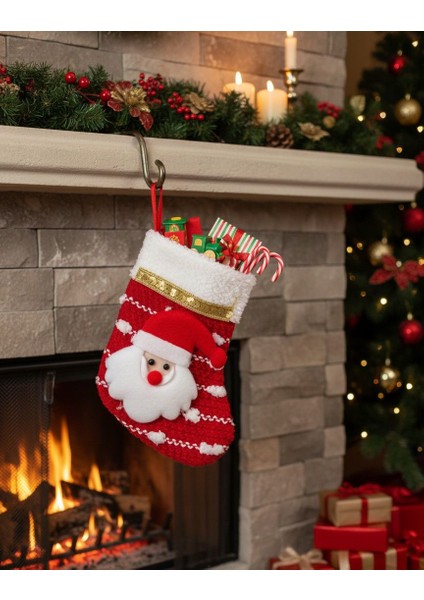 Yılbaşı Süsü Çorap – Çizgili Noel Baba / 15 cm