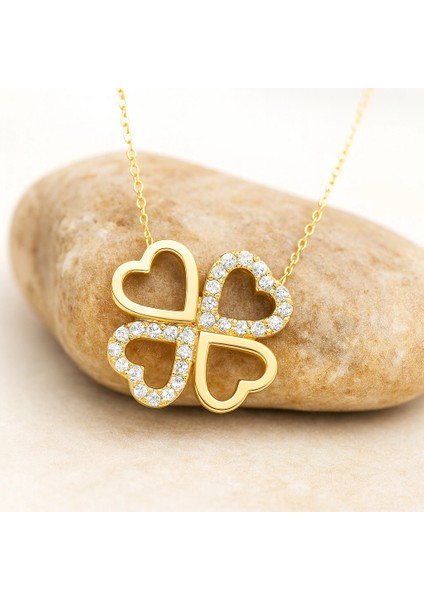 14 Ayar Altın Çift Kalpli Yonca Kolye indirimleri