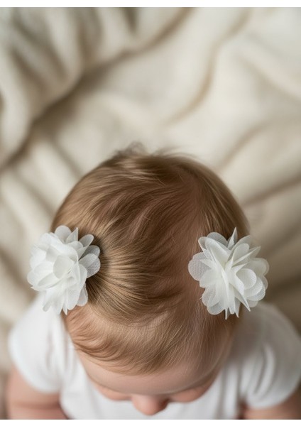 Ekru Saçsız Bebek Tokası, Ikili Sevimli Saç Acıtmayan Kurdeleli Saçsız Bebek Tokası