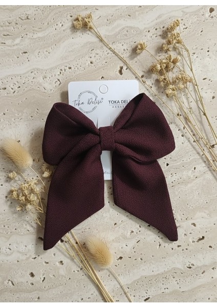 2025 Moda Bordo El Yapımı Otomatik Fiyonk Toka, Yetişkin Genç Kız Çocuk Kahve Kadin Toka