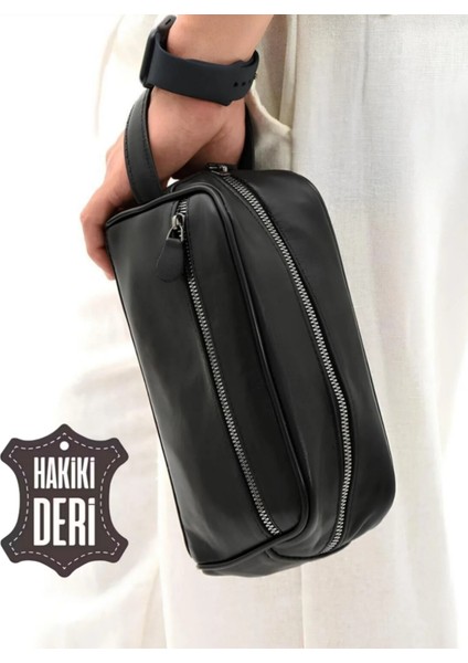 Şık Siyah Deri Erkek El Çantası, Çok Amaçlı ve Hafif Tasarım