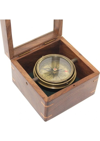 Ahşap Kutulu Pirinç Pusula Model 14