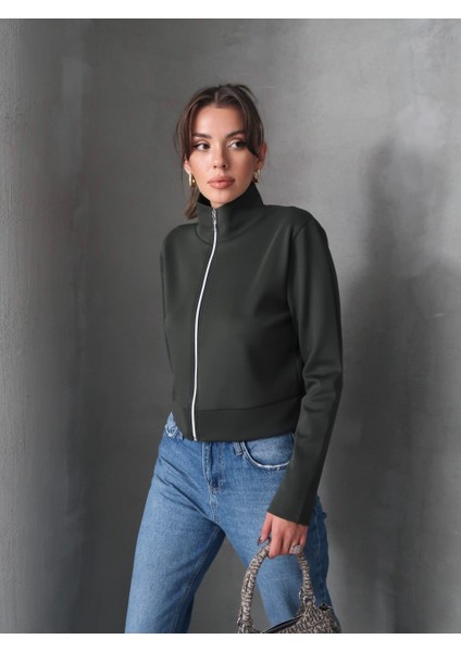 Haki Scuba Fermuarlı Ceket