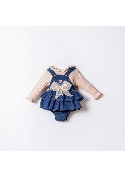 Cute Bear Nakışlı Kız Bebek Salopet Takım