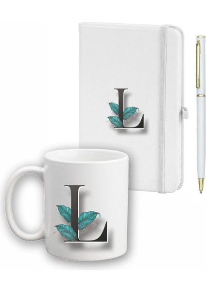 Yaprak Desen Ajanda Kupa ve Kalem Seti