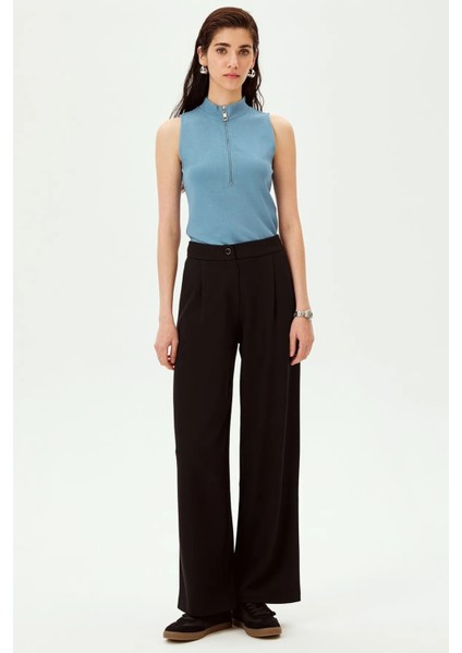 Pileli Düz Kesim Antrasit Örme Pantolon fırsatları