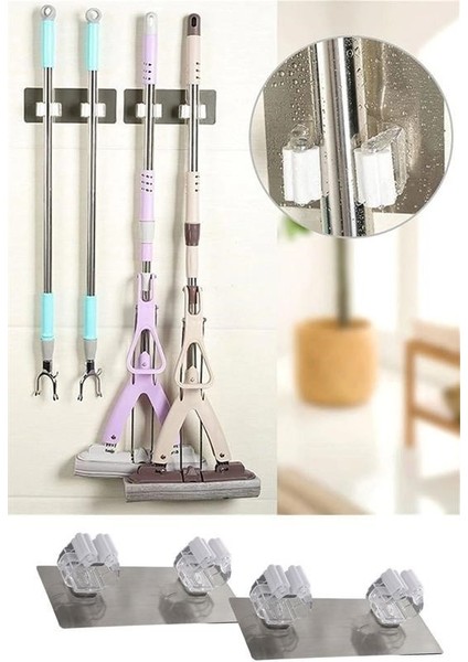 Buffer® Pratik Organizer 4lü Yapışkanlı Fırça Paspas Mop Fırça Sabitleyici Ergonomik Alet Aparatı