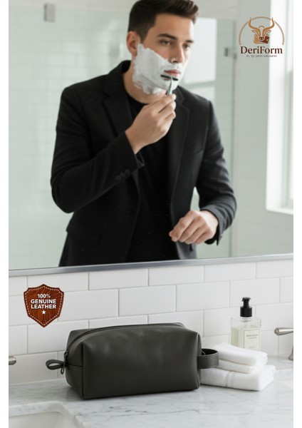 Premium Erkek Deri Tıraş ve Bakım Çantası, Şık ve Hafif Tasarım