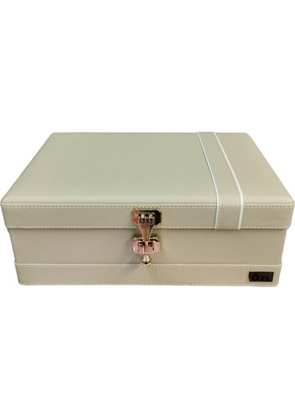 Şık Topuzlu Aynalı Deri Makyaj ve Tıraş Kutusu, Cappuccino Renk