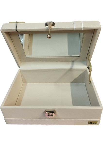 Şık Topuzlu Aynalı Deri Makyaj ve Tıraş Kutusu, Cappuccino Renk fiyatları