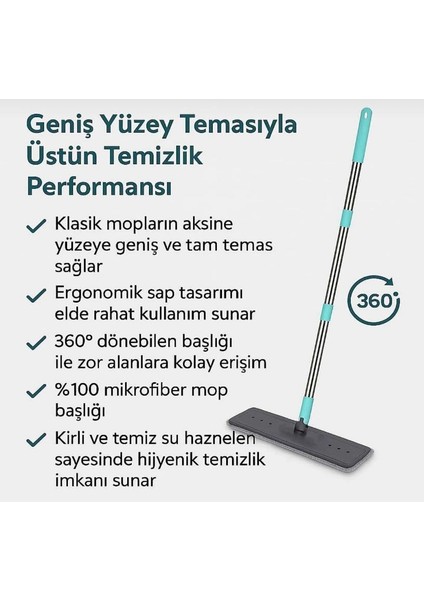 Td Home 11 Litre Temiz - Kirli Su Hazneli Mikrofiber Düz Mop Seti 360° Başlık Yedek Mop Bezli fırsatları