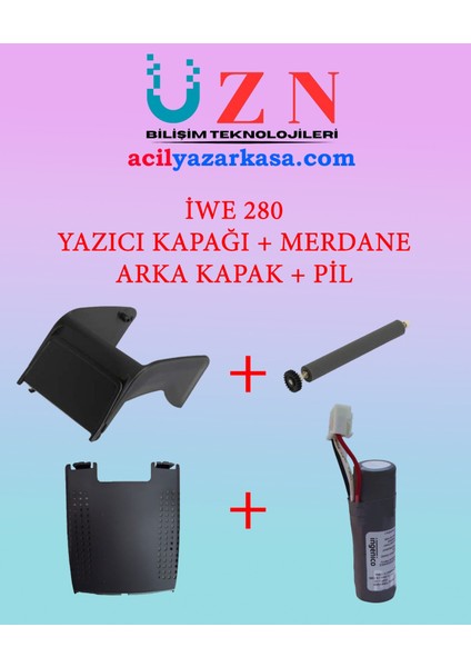 IWE280 Full Yenileme Seti: Batarya, Pil Kapağı, Yazıcı Kapak ve Merdane (4'lü Paket)