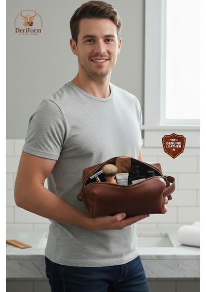Premium Orta Beden Hakiki Deri Erkek Doppkit Tıraş ve Bakım Çantası fiyatları