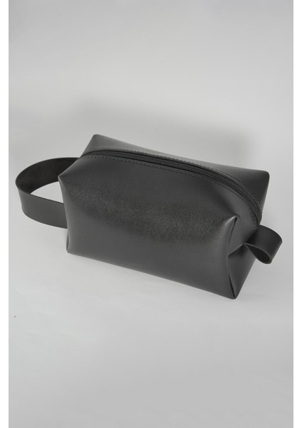 Çok Amaçlı Siyah Deri Makyaj ve Tıraş Çantası