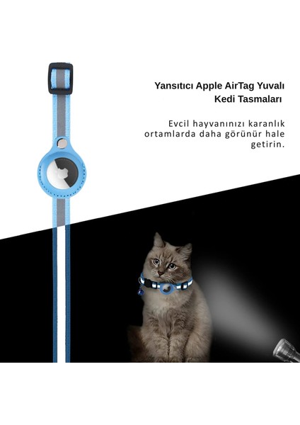 Etashop Airtag Uyumlu Reflektif Kedi Tasması Zilli Ayarlanabilir Kedi Boyun Tasması 22-32 cm Turuncu indirimleri