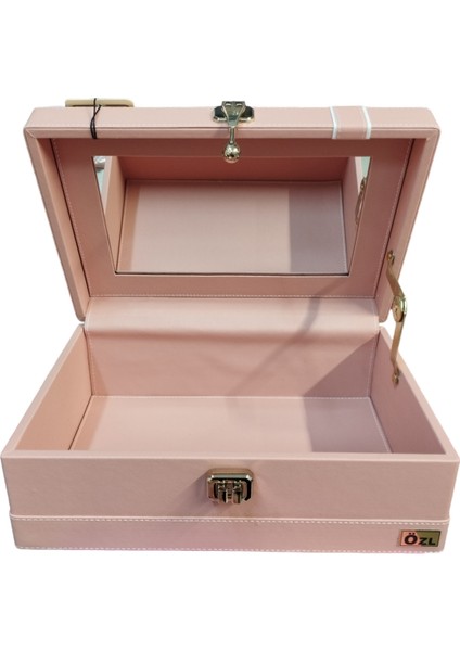 Pembe Topuzlu Aynalı Deri Makyaj ve Tıraş Kutusu (Pudra) fiyatları