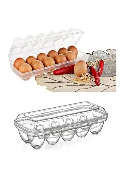 Buffer® 12LI Şeffaf Kapaklı Kilitli Yumurta Saklama Kabı Kutusu Aparatı