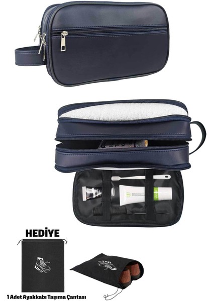 Lacivert Erkek Tıraş Takımı ve Kozmetik Çantası, Şık ve Pratik Tasarım