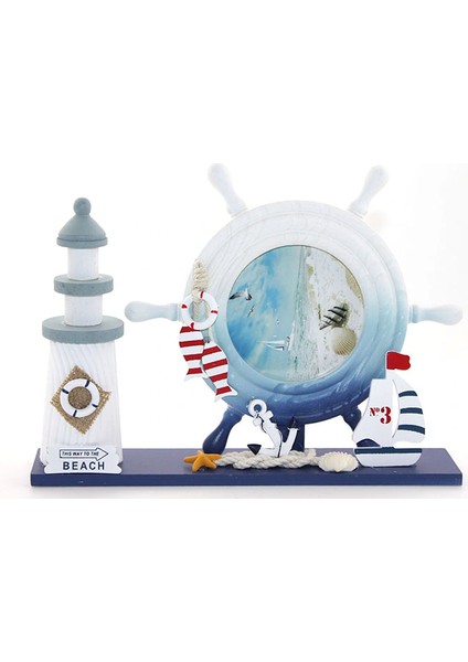 Ahşap Marin Deniz Feneri Dümenli Çerceve Model 1