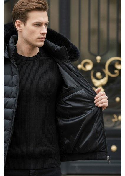 Erkek Kürk Kapüşonlu Şişme Mont fırsatları