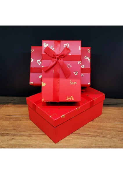Dikdörtgen 3'lü Kırmızı Hediye Kutusu fiyatları
