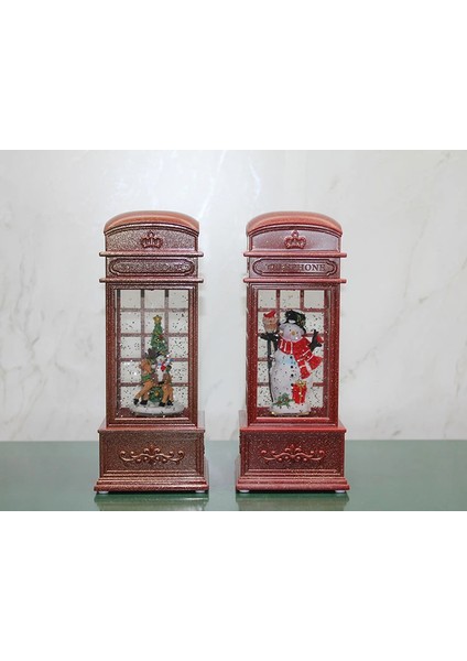 Telefon Kulübesi Tasarımlı Yılbaşı Temalı Işıklı Müzikli Kar Küresi Model 2