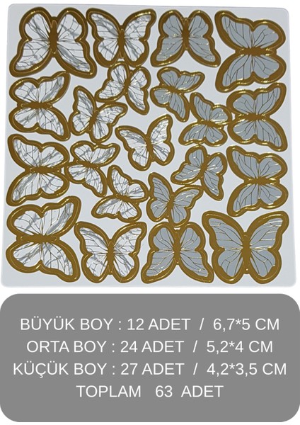 Altın Çerçeveli Gri Renkli Kağıt Kelebek Süslemeleri – 63'lü Paket fiyatları