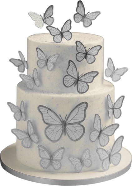 Altın Çerçeveli Gri Renkli Kağıt Kelebek Süslemeleri – 63'lü Paket modelleri