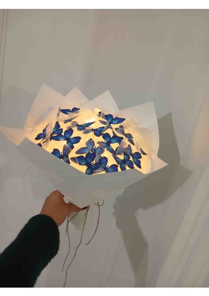 Mavi Ledli Kelebek Buket modelleri