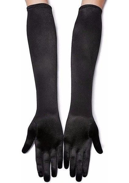 Siyah Renk Likralı Dirseğe Kadar Uzun Kumaş Eldiven 40 cm modelleri