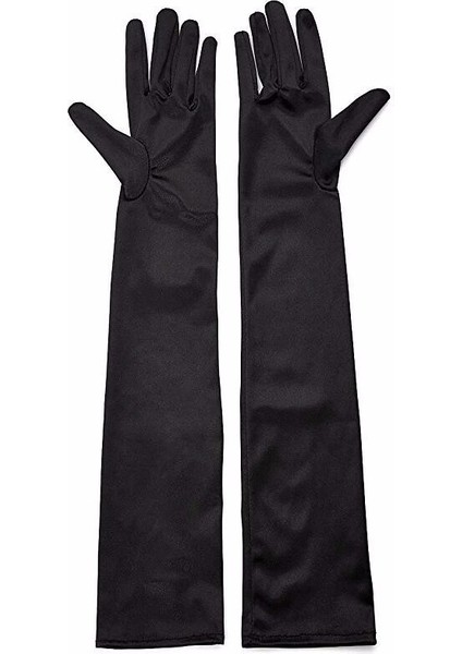 Siyah Renk Likralı Dirseğe Kadar Uzun Kumaş Eldiven 40 cm fırsatları