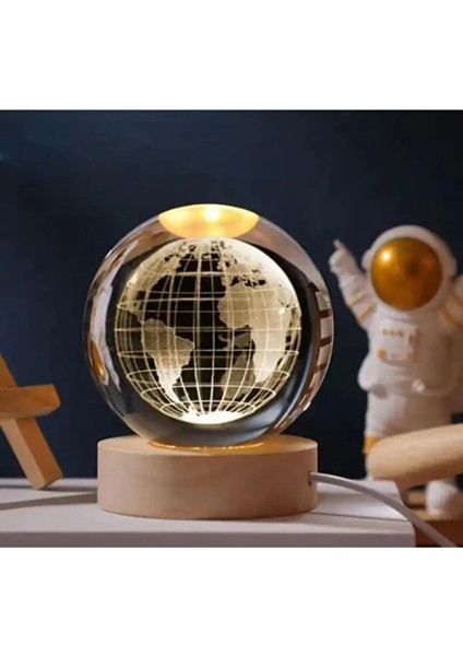 LED Işıklı Ahşap Standlı Dünya Cam Küre, Şık ve Dekoratif Hediye