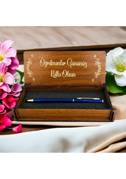 Öğretmenler Günü Ahşap Kalem Kutusu - Kahverengi