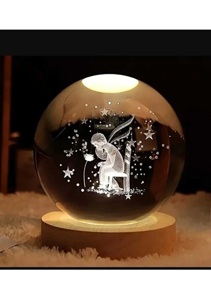 LED Işıklı Ahşap Standlı Sandalye Üstü Kristal Cam Küre