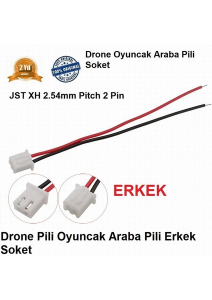 Jst Xh 2.54MM Pitch 2 Pin Beyaz Drone Pili Erkek Soket 10 cm Kablo