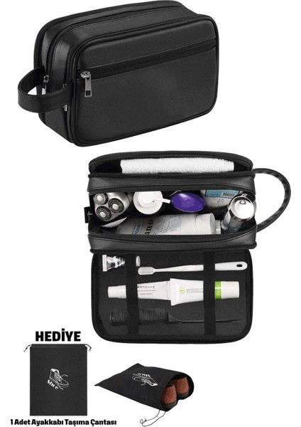 Şık Siyah Erkek Tıraş Takımı Çantası, Taşıma Kolay Kozmetik El Çantası