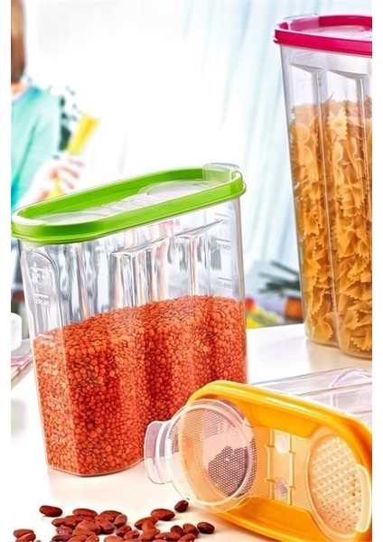 Buffer® 2 Kapaklı Ölçekli Erzak Kuru Gıda Saklama Kutusu Kabı - 1,7 Litre - SA935