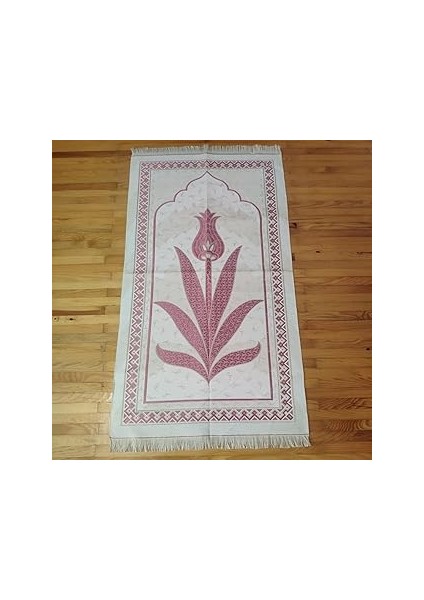 Seccade Lüks Sönil Kaliteli Seccade Lale Desenli Yumuşak, Tesbih Hediyeli (Pembe)