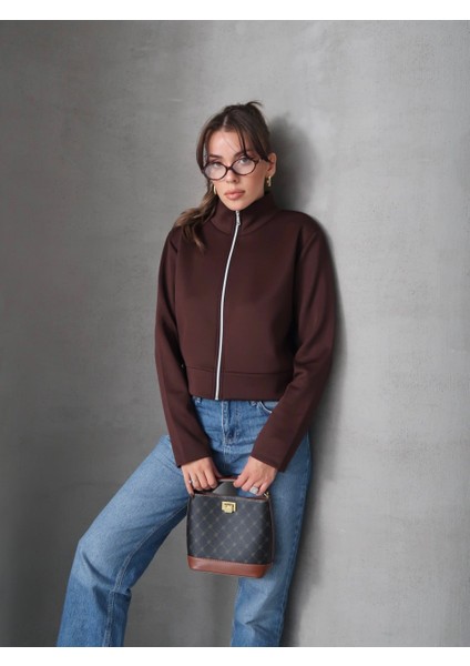 Kahverengi Scuba Fermuarlı Ceket modelleri