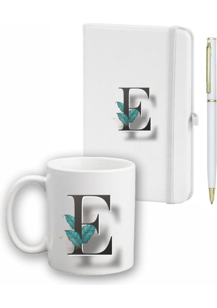 Yaprak Desen Ajanda Kupa ve Kalem Seti