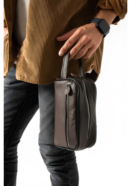 Şık Hakiki Deri Erkek Tıraş ve Bakım Çantası, Zarif ve Kullanışlı Tasarım