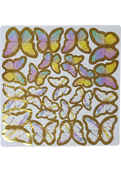 Altın Çerçeveli Karışık Soft Renkli Kağıt Kelebek Süslemeleri – 63'lü Paket