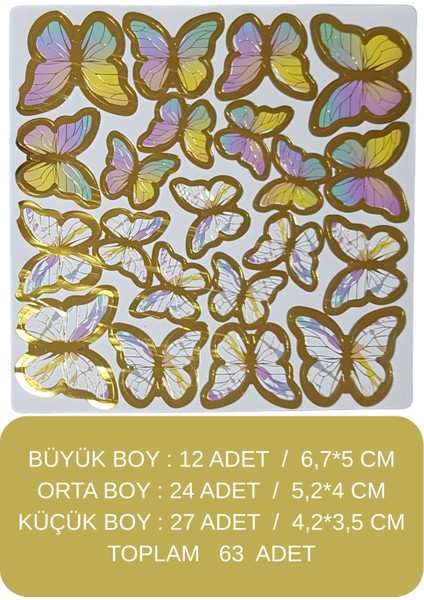 Altın Çerçeveli Karışık Soft Renkli Kağıt Kelebek Süslemeleri – 63'lü Paket fiyatları