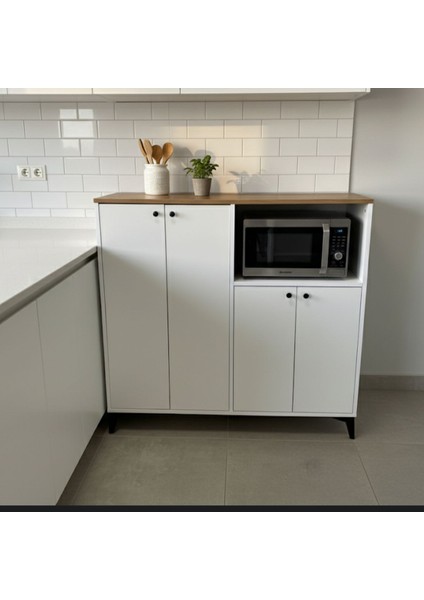 4 Kapaklı Mikrodalga Dolabı Raflı Çok Amaçlı Dolap Kahve Köşesi Dolabı fiyatları